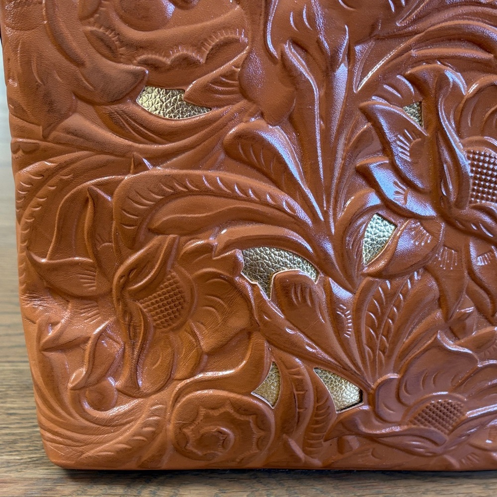 PATRICIA NASH Adeline Cognac Leather Cutout Tooled Tote - Picture 3 of 10